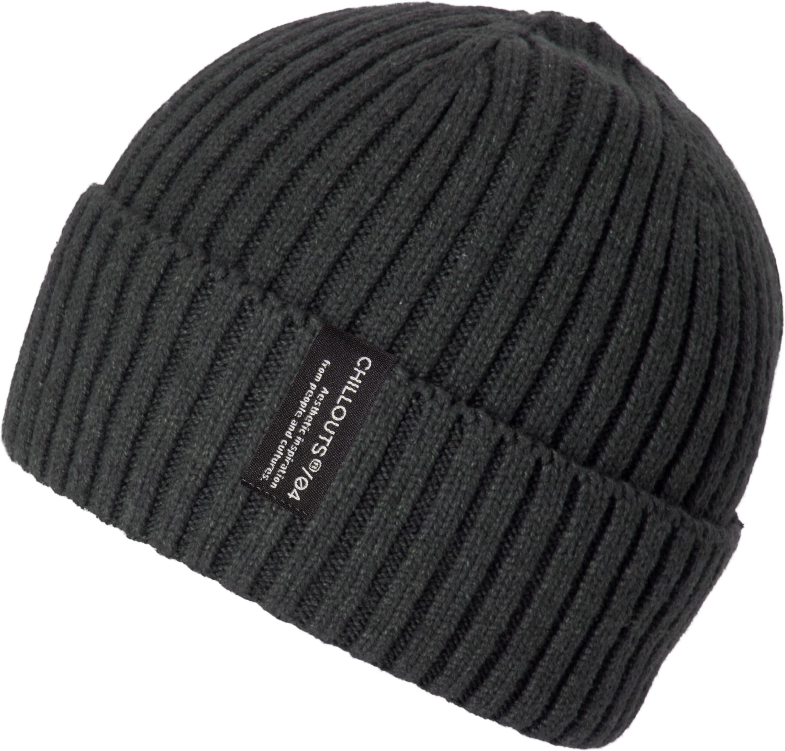 Beanie CHILLOUTS "Juri Hat", Herren, grau (dunkelgrau), Rippstrick, Baumwollmischung, unifarben, Mützen Beanie, Mit breitem Umschlag
