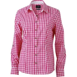 James & Nicholson Damen Popeline Karo Trachten Bluse JN637 purple/white XXL