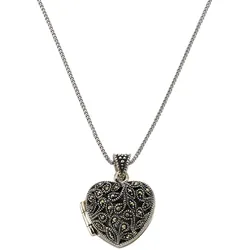 Zeeme Gemstones Halskette Silber 925 oxidiert Medaillon Herz-Form mit 25x Markasit