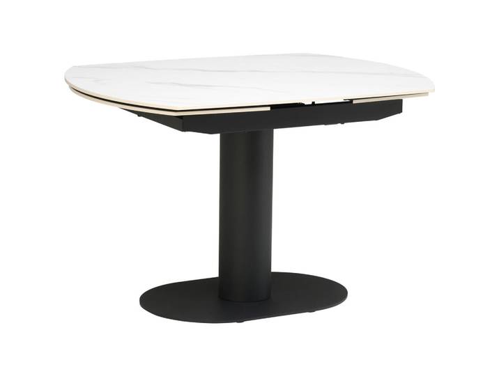 Livetastic Esstisch, Schwarz, Weiß, Metall, Keramik, bootsförmig, Bodenplatte, 120-178x75x77 cm, ausziehbar, Esszimmer, Tische, Esstische, Esstische ausziehbar
