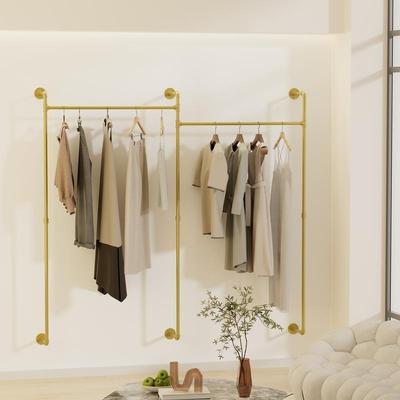 UNHO Industrial Pipe Clothes Rack Wall Mounted Iron Garment Bar for Closet Storage - 80.7x74.8 inch