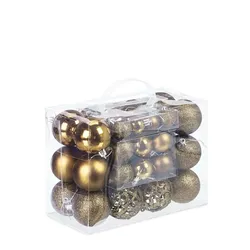 Relaxdays Weihnachtskugeln im 50er Set, glitzernde, matte & glänzende Christbaumkugeln, Kunststoff, ∅ 3, 4 & 6 cm, gold