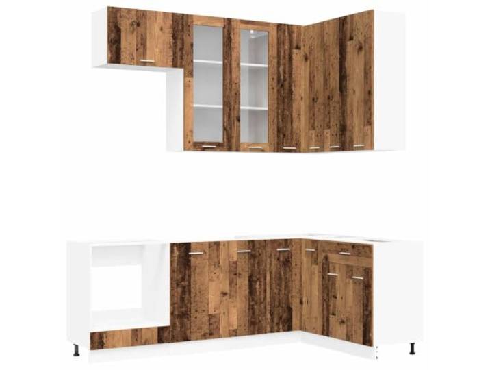 fsahslih Küchenzeile 8-Teilig Lyon Küchenschrank Set Altholz Modulare Küchenblöcke für die Küche mit verstellbaren Füßen und viel Stauraum für Geschirr und Küchenhelfer.
