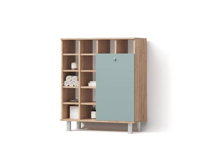 Livinity Badschrank Fucino , Grün 78.4 x 91.6 cm 1 Schublade · Mit kippbarem Wäschekorb · 12 Ablagefächer · Übersichtliche Aufbewahrung · Übersichtliche Aufbewahrung