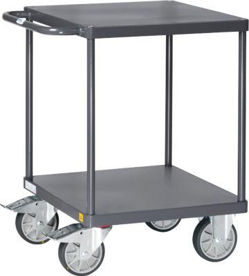 ESD-Tischwagen Fetra 9496B, bis 500 kg, 2 Etagen mit Plattformen, Ladefläche L 600 x B 600 mm, TPE-Bereifung, Schiebegriff, Stahl, schiefergrau