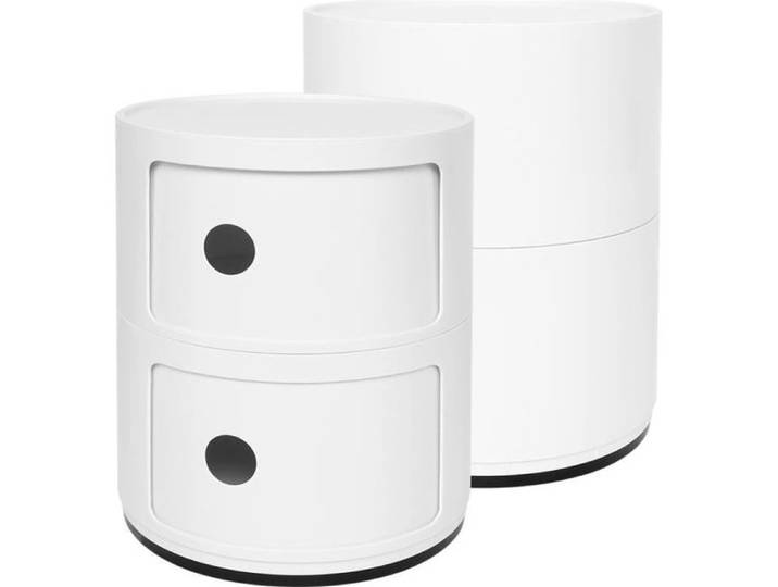 Table de chevet - SHIPENOPHY - Moderne - Blanc - Rond - 2 Tiroirs - Plastique