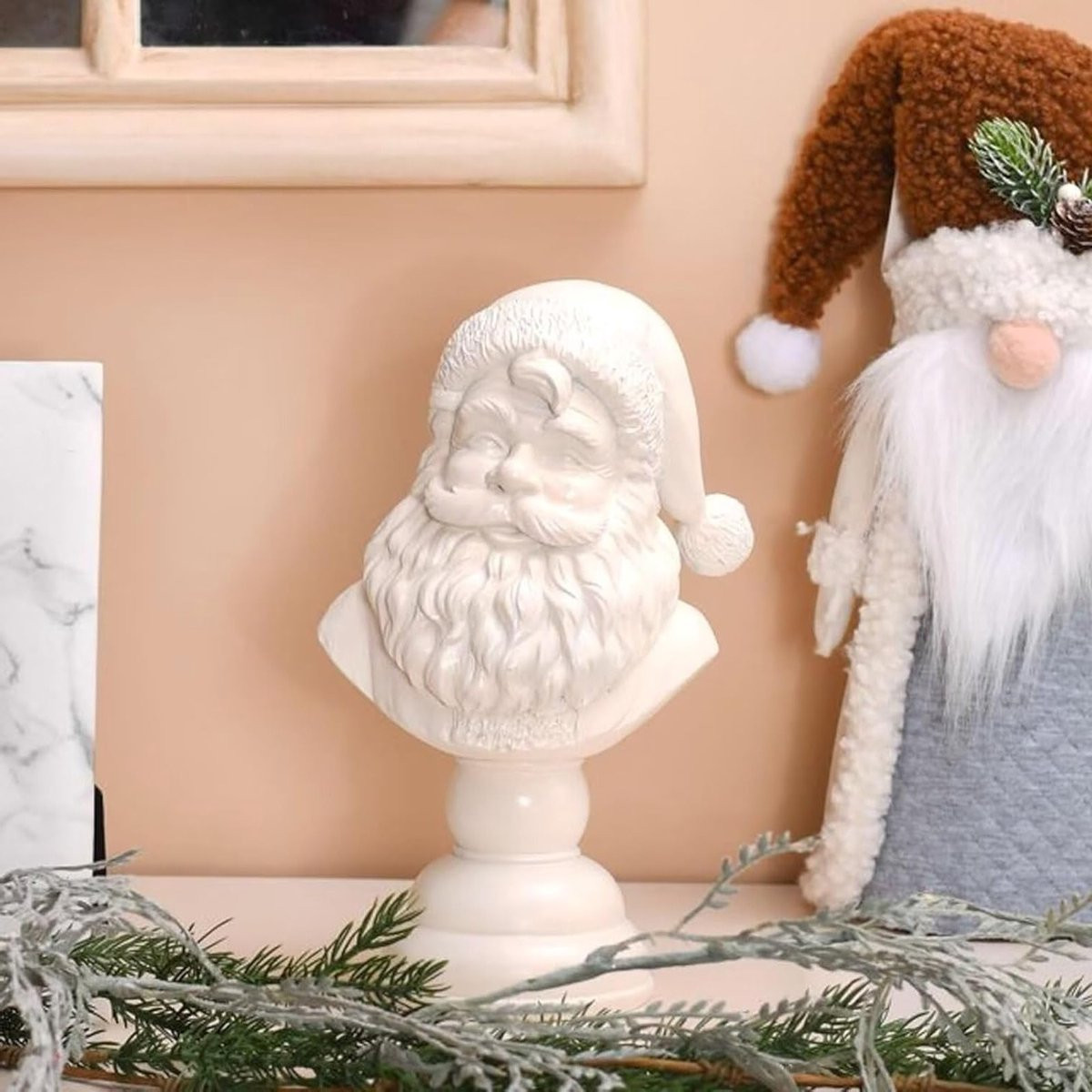 Kerstman Buste Beeldje voor Kerstmis, Wit Kerstman Hoofd Ornament voor Feestelijke Decoratie en Huisversiering