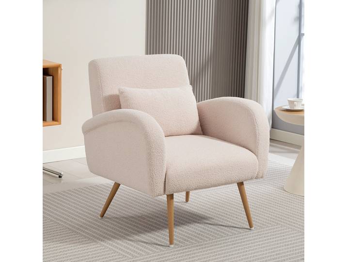 HOMCOM Fauteuil Moderne Tissu Teddy Beige 77x77x83 cm