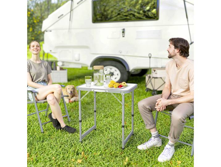 Outsunny Table Camping Pliante Alu Blanc Hauteur Réglable
