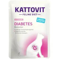 KATTOVIT Feline Diet Diabetes/Gewicht 85g Beutel Katzennassfutter Diätnahrung Sparpaket 48 x 85 Gramm Lachs Diabetes