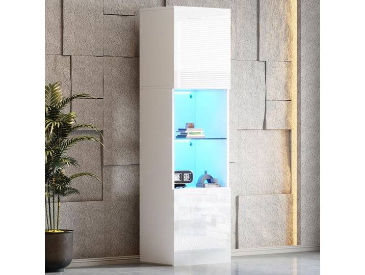 Vitrine LED Blanc brillante avec éclairage 45x35x160 cm armoires hautes rangement