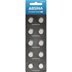 Absina Knopfzelle LR43 / LR1142 / AG12, 95 mAh, 10 Stück