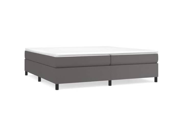 PUGYNBK Boxspringbett aus Kunstleder, grau, 200 x 200 cm Taschenfedern, mittelharte Halterung, Holzlatten, weicher Schutz