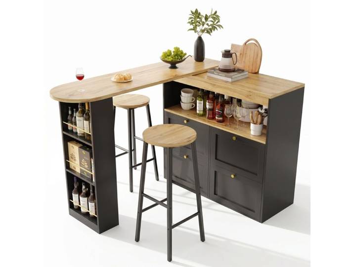 Ensemble table d'îlot de cuisine avec tabourets de bar - Lot de 3 pièces - 2 tabourets de bar inclus