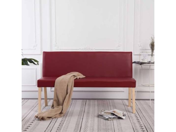 TEKGHUT Sitzbank 139,5 cm Weinrot Kunstleder Massivholz Polsterbank Kiefernholzrahmen, dicke Polsterung, einfache Montage, klassisches Design, vielseitig einsetzbar