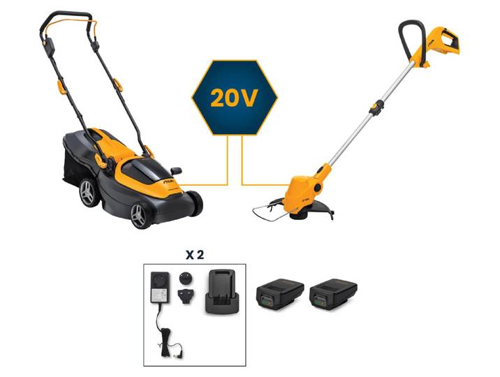 Ensemble de tondeuses à gazon sans fil STIGA Collector 136e Kit 2-en-1 Coupe-bordures + tondeuse à gazon Avec 2 batteries 20 volts
