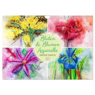 Blüten & Blumen Aquarelle - Farbenfrohe Schönheiten (Wandkalender 2027 DIN A4 quer), CALVENDO Monatskalender