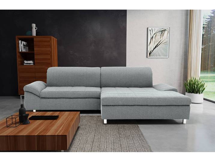 Ecksofa Altomna mit Longchair Silber Webstoff Cody 260 x 80 x 178cm Longchair davorstehend links Modern