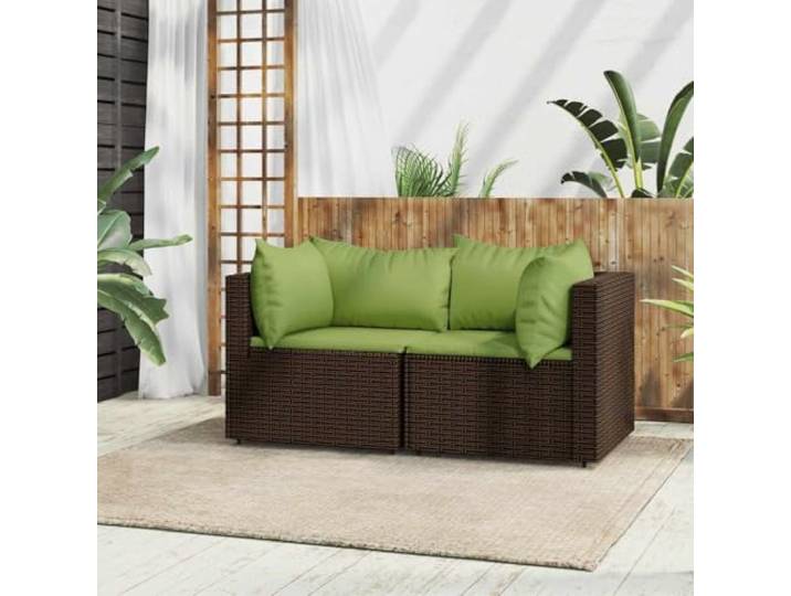 HEFZGDB Garten-Ecksofas mit Kissen 2 STK. Braun Poly Rattan Outdoor Lounge Eckbank für Terrasse und Garten