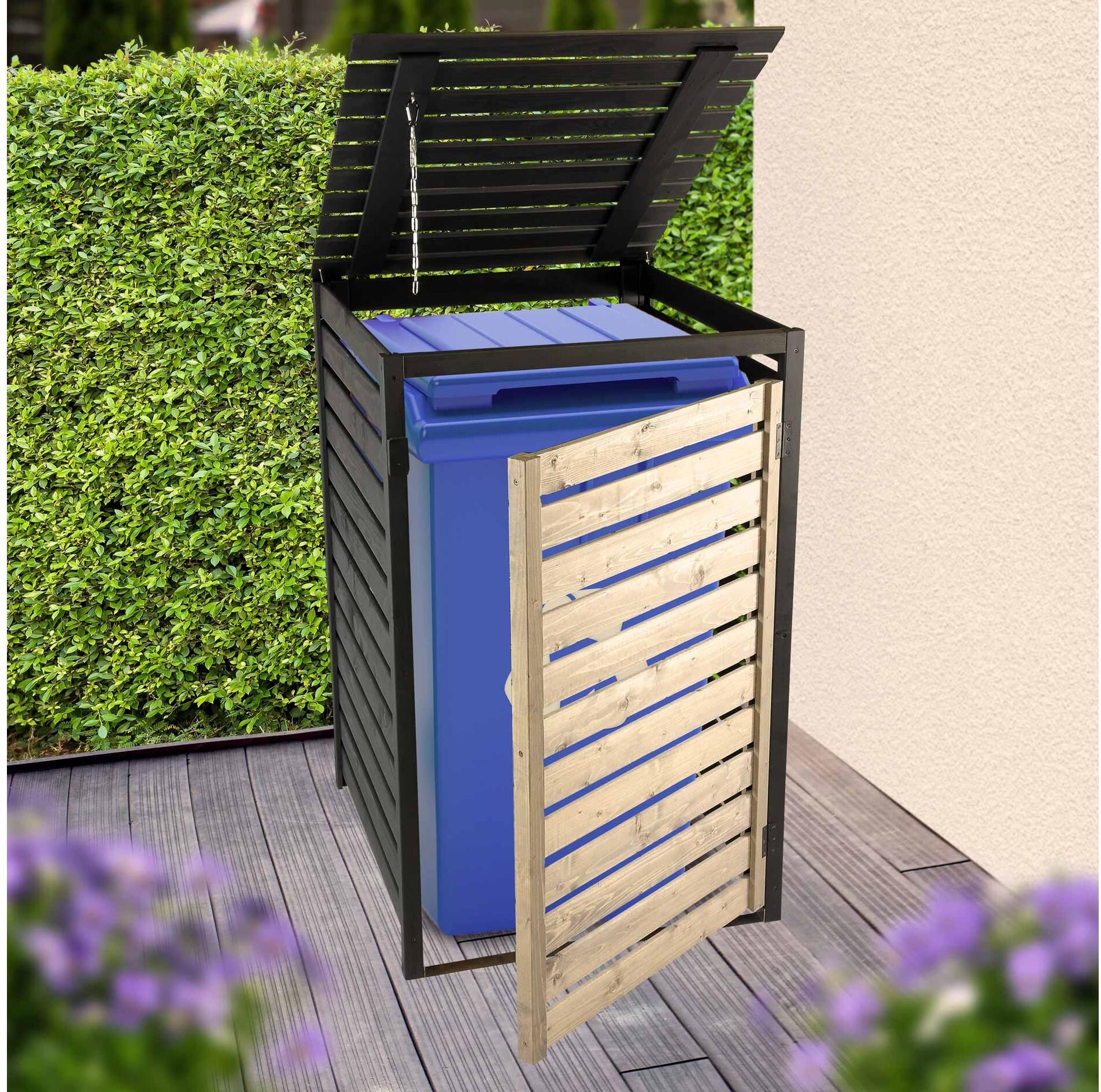 Mülltonnenbox DOBAR "240 L", schwarz, grau, B:87cm H:121cm T:77cm, Aufbewahrungsboxen, Mülltonnenbox, Bausatz aus Fichtenholz für Mülltonnen schwarz, grau Einheitsgröße