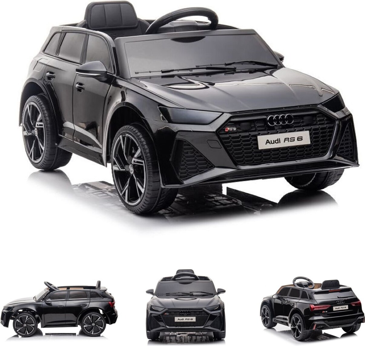 ES-Toys Kinder Elektrofahrzeug Audi RS6 lizenziert Kunstledersitz EVA-Reifen MP3 schwarz