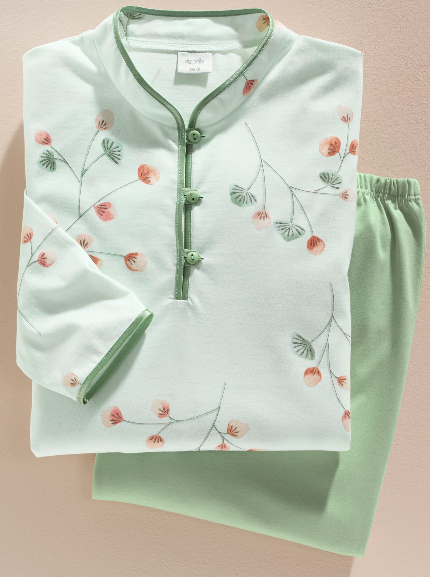 Schlafanzug WÄSCHEPUR, Damen, Gr. 36/38, grün (lindgrün), 100% Baumwolle, Homewear-Sets Schlafanzug lindgrün 36/38