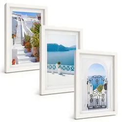 BILDER SET 3er Set - 20x30 cm Weißer Rahmen - Weiße Treppenpflanzen Seetor