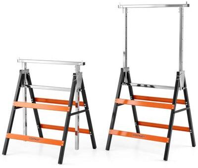 Costway 2 Pack Heavy Duty Metal Folding Saw Horses with Adjustable Height-Orange