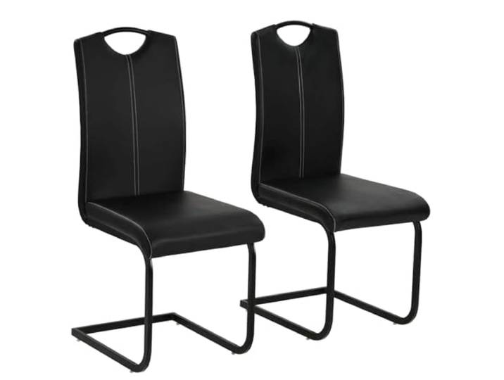 HGPOTUY Freischwinger Esszimmerstuhl 2er Set Schwarz Kunstleder, Schaumstoffpolsterung, Stahlgestell, Belastbar bis 110 kg, Einfacher Zusammenbau