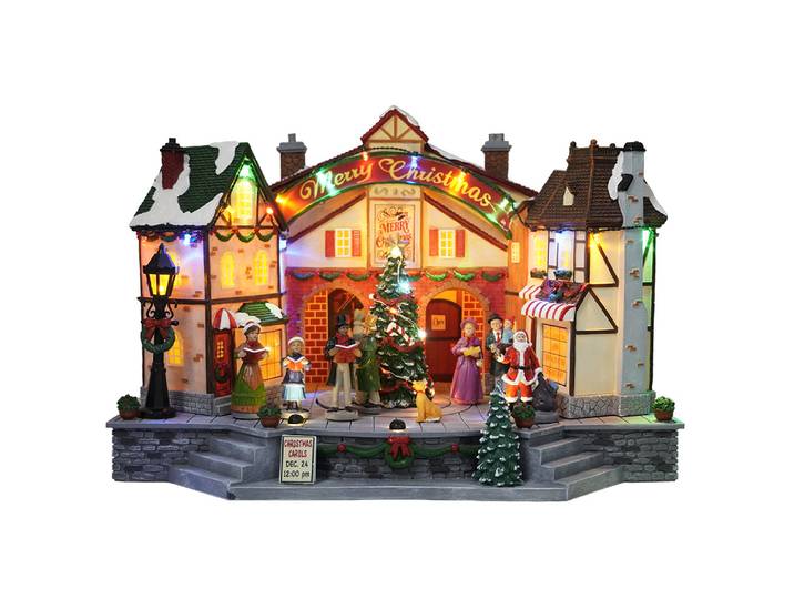Nouvelles grandes décorations de noël colorées et lumineuses, ville de noël, artisanat en résine, ornement, cadeaux