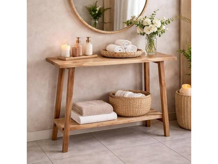 LebensWohnART NIRONA-Plus Konsolentisch, recyceltes Teak, Konsole 100cm Schmale Ablagekonsole aus wiederverwendetem Massivholz für Flur und Wohnbereich, ideal für Dekoration und Alltagsgegenstände