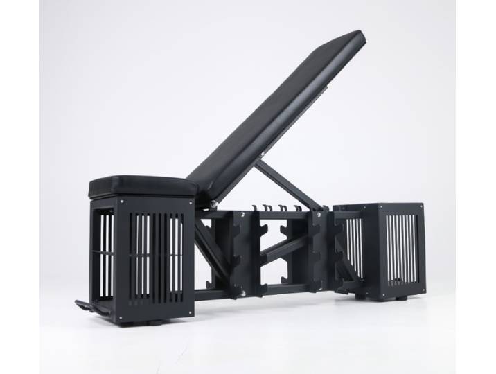 Banc de rangement multifonctionnel pour salle de sport à domicile, banc réglable pour haltères avec fonction de redressement assis, rangement pour haltères et kettlebells