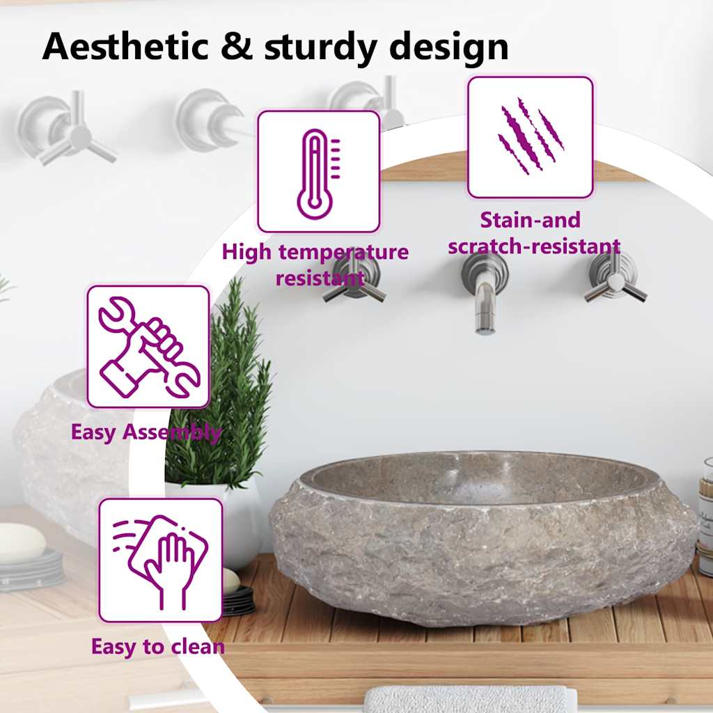vidaXL Lavabo Gris Ø40x12 cm Marbre