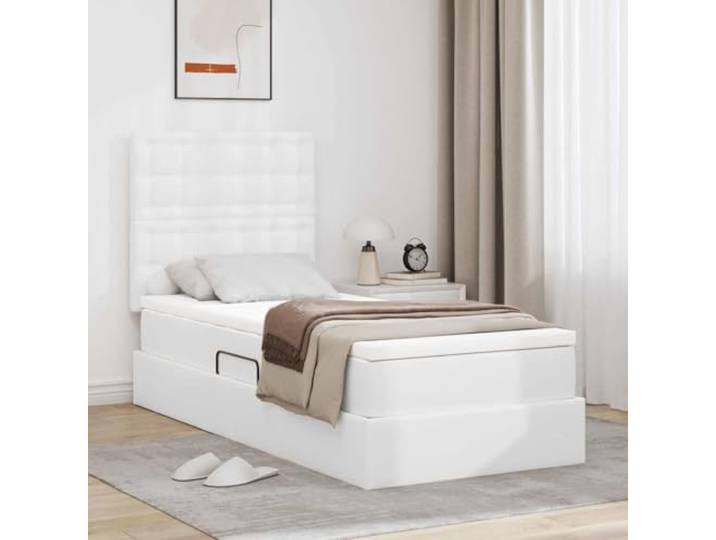 WDGJJFECNMUEHI Kunstleder Stauraumbett mit modernem Design 90 x 200 cm Weiß Stauraumbett mit Matratze Reinweiß 90x200 cm Kunstleder Bett mit Hydraulik Lattenrost Polsterbett Einzelbett