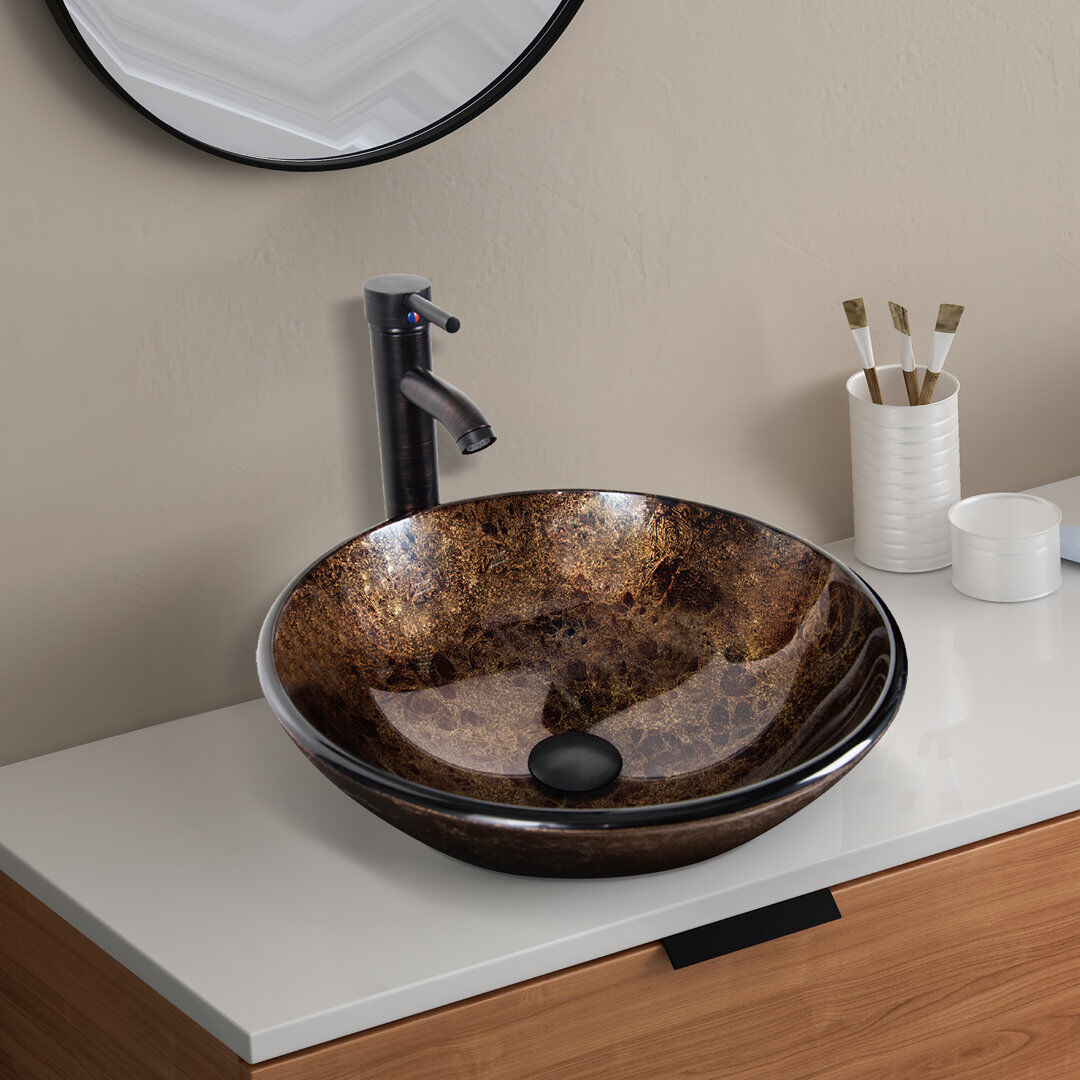 Metro Lane 42 mm L x 42 mm W Glass Oval Sink with Tap Brown 42mm W