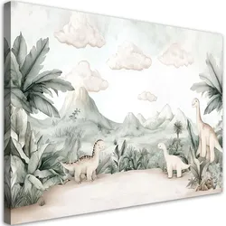 WANDBILD für kinderzimmer dinosaurier jura welt in pastelltönen