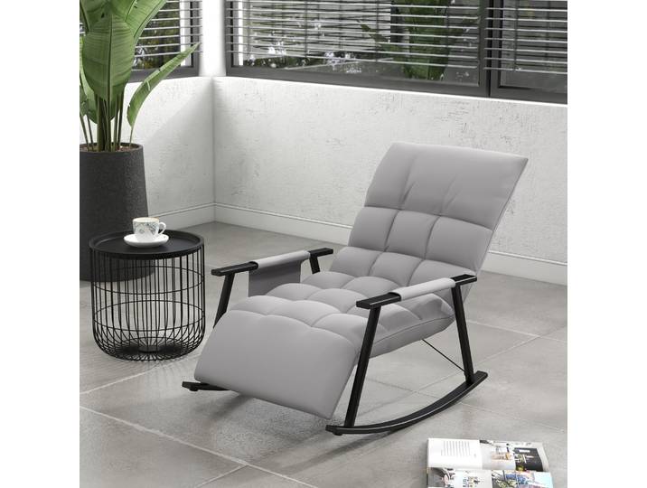 HOMCOM Fauteuil à Bascule Réglable Microfibre Gris Cadre Métal