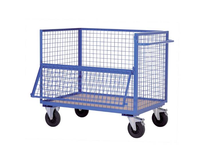 Chariot grillagé à demi-ridelle rabattable - charge 500 kg