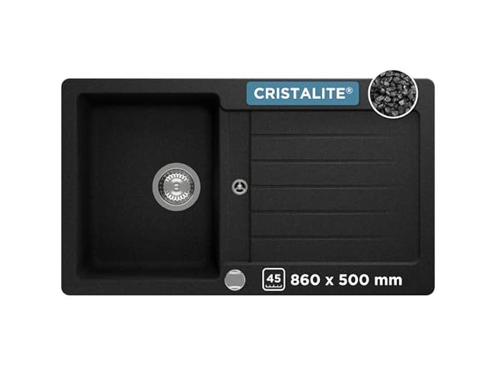 SCHOCK Küchenspüle Typos D-100 in Nero I Granitspüle für 45 cm Unterschrank I robustes, pflegeleichtes Cristalite I geräumiges Becken mit Abtropffläche I Design-Spüle mit Excenterbedienung