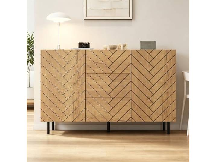 Sideboard Kommode Holzoptik mit 3 Schubladen 2 geschlossenen Schränken Schubladenschrank oder Schminktisch für Wohnzimmer Schlafzimmer, 120x40x76 cm