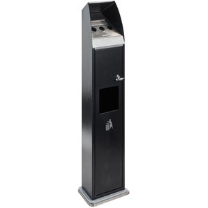 Böttcher-AG Aschenbecher schwarz, für Outdoor, mit Dach, 2in1, Aschenbecher & Mülleimer aus Metall, 24 x 100 cm, 4,5 L