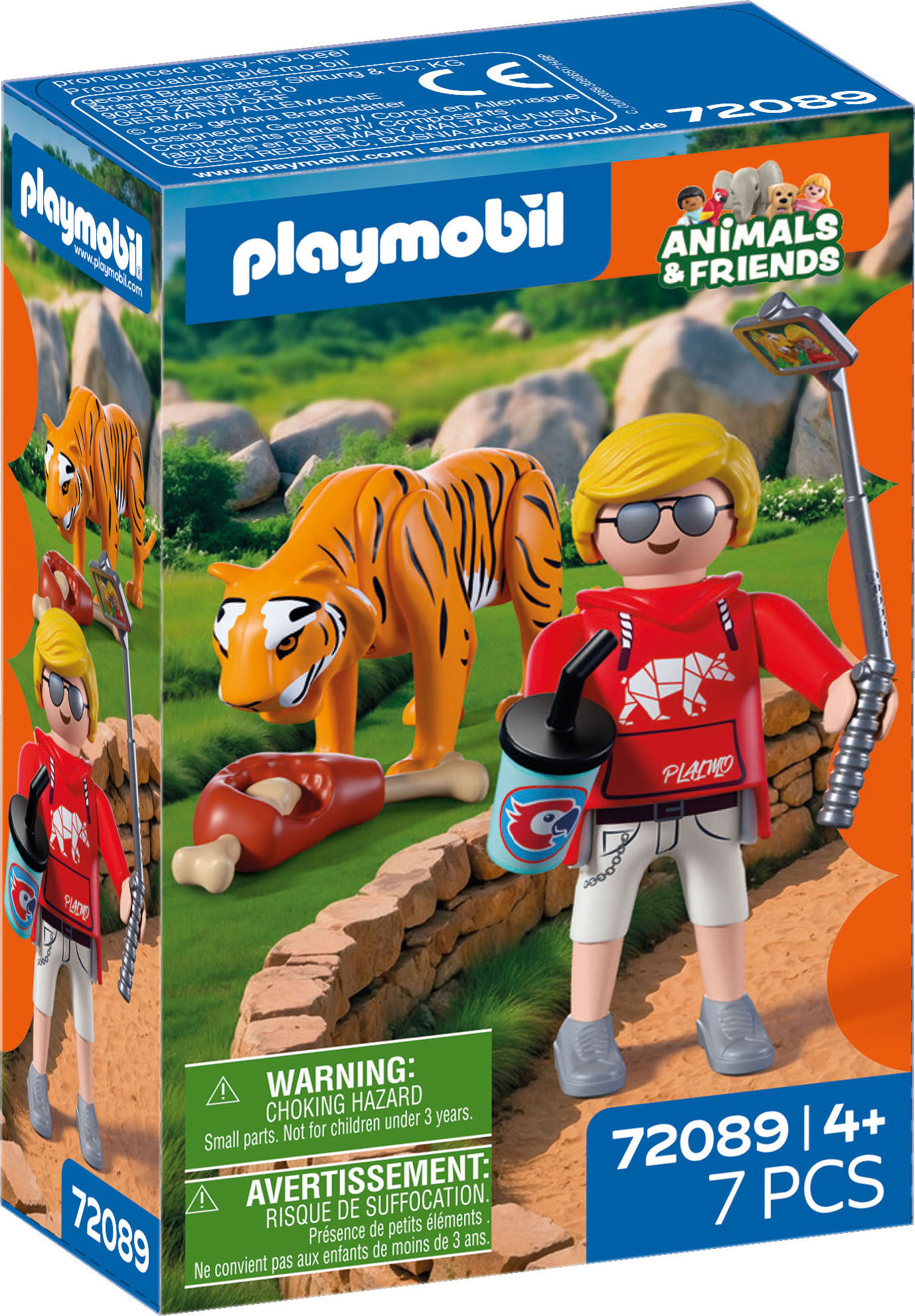 Konstruktions-Spielset PLAYMOBIL "Zoo: Tiger und Besucher (72089), Animals & Friends", orange (bunt), Spielbausteine, Kinder, Kunststoff, Konstruktions-Spielset, Made in Europe