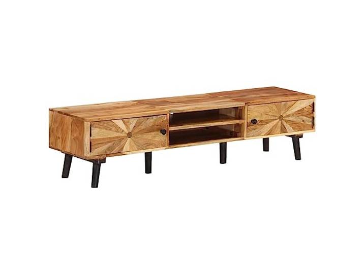 MBDRKVGF TV-Schrank 145x35x35 cm aus massivem Akazienholz, Rustikales Lowboard für Wohnzimmer und Schlafzimmer, Massivholz-Fernsehschrank mit Stauraum