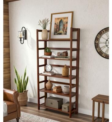 Fairway Avenue Home Solid Acacia 5 Tier Folding Bookcase