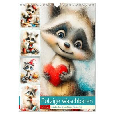 Putzige Waschbären. Zauberhafte Cartoon-Momente (Wandkalender 2026 DIN A4 hoch), CALVENDO Monatskalender