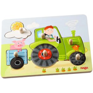 Haba Motorikspielzeug 1302535001, Peters Bauernhof, Steckpuzzle aus Holz, ab 1 Jahr