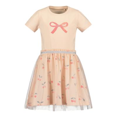Jerseykleid BLUE SEVEN "Mädchen Tüllkleid mit Schleife", Mädchen, Gr. 104, beige (4082, rosa), 95% Baumwolle, 5% Elasthan, normal, Rundhals, Kleider Jerseykleid