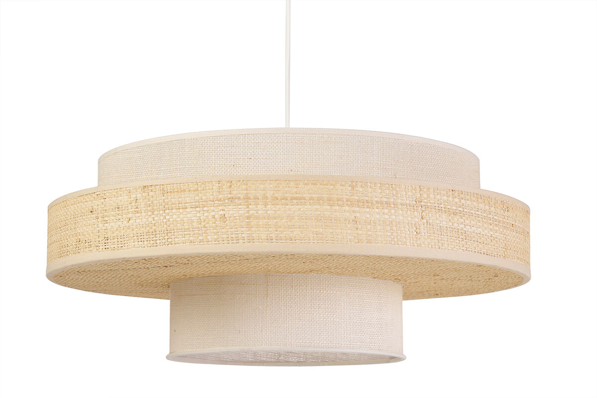 Miliboo Suspension en jute blanche et rabane naturelle D50 WAKI