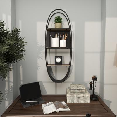ARCILLA ELEMENTAL Black Metal Oval 2 Shelves Room Wall Shelf