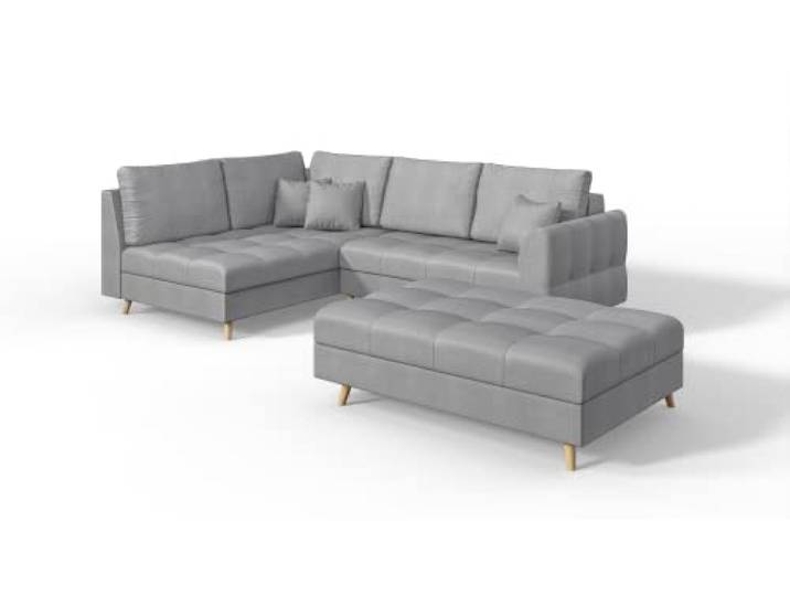 S-Style Möbel Monaco Viersitziges Ecksofa mit Hocker Skandinavische Moderne Ecksofa Mikrofaser Stoff 231cm x 161cm x 81cm Modern Lose Rückenlehnenkissen Holzbeine Eckseite Links Farbe Grau